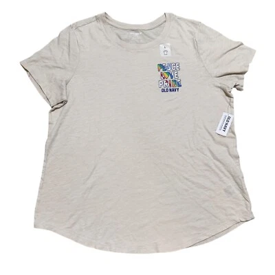 Old Navy PRIDE Womens Size L Beige Peace Love Pride Rainbow Pride T-shirt NWT - Image 1 of 4
