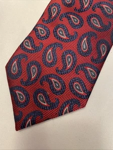 Ermenegildo Zegna Paisley 100% Silk Men’s XL Tie Red With Navy - 63 3/4” x 3.75” - Picture 1 of 5