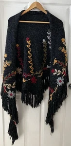 Peruvian Trading Company blau Fransen bestickt Schal Blumenmuster weich - Bild 1 von 18
