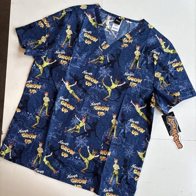 Peter Pan Cherokee Scrubs Disney Tooniforms Unisex V Neck Top Size Large TF728 - Image 1 of 4