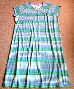 NWT Womens Nightgown-ASHLEY TAYLOR-green/blue striped cotton knit maxi ss-3X - Bild 1 von 5