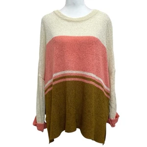 Easel White Pink Brown Colorblock Stripe Oversized Dolman Knit Sweater sz S - Picture 1 of 10