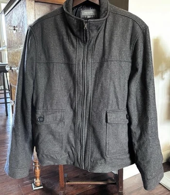 Merona Wool Blend Dark Gray Jacket Coat Button Pockets Adult Men's XXL Full Zip - Image 1 of 4