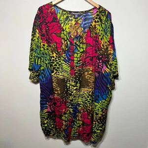 Roaman's Tunic Artsy Abstract Beach Cover Up Colorful Print Rayon Vacation 32W - Picture 1 of 7