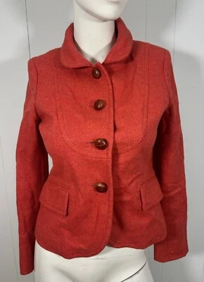 Chaqueta Blazer J Crew Mujer Naranja Espiga 100% Lana Tweed Talla 2 Estilo 86657 Foto 1 de 4