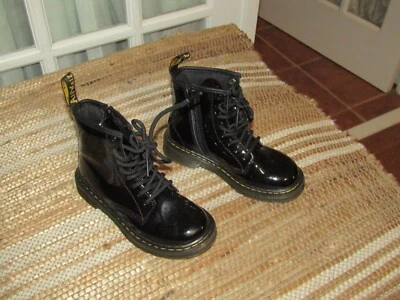 Dr. Martens AirWair 1460J Black Patent Leather Side Zip Boots Kids Size US 12 - Image 1 of 4