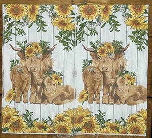 TWO Paper Dinner Decoupage Art Craft Napkins -highland Cow- /sunflowers - Picture 1 of 6