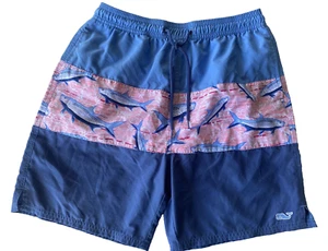 Vineyard Vines Boys Large (16) Swim Trunks Blue Pink Bass Fish Bathing Suit - Picture 1 of 17