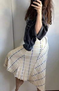 Zara Check Tweed Skirt Midi Plaid Size 12 M New With Tags Soft Yellow Textured - Picture 1 of 16