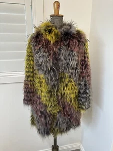 Vintage 90s Y2K Erich Planinsek Colourful Rainbow Fur Wool Jacket Coat M L 10 12 - Picture 1 of 17