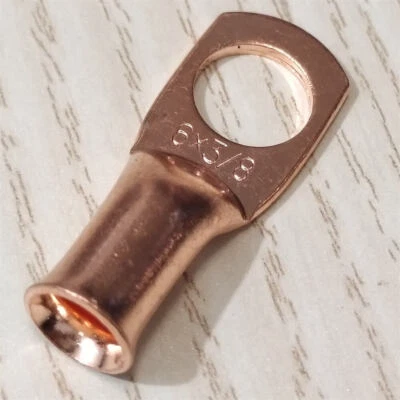 6 Gauge Ring 3/8" Hole Terminal Battery Lug Bare Copper Un-Insulated AWG 100PCS - Image 1 of 4