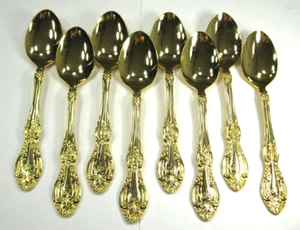 Springtime Gold Plated Stainless Flatware Teaspoons Set of 8 Vintage (A) - Picture 1 of 6