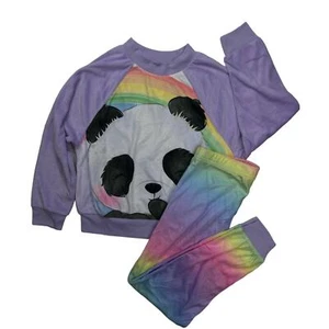 Small (6/6X) Girls 2pc Jellifish Purple Rainbow Panda Pajama PJ Sleepwear Set - Picture 1 of 7