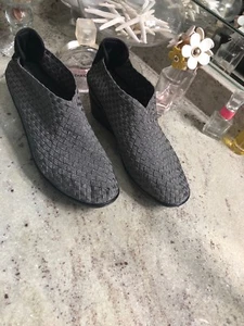 BM Bernie Mev Silver Gray Woven Bootie Wedge Boot Shoe EU 41 US 10-10.5 Euc - Picture 1 of 11