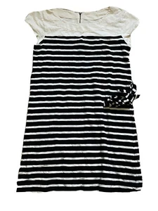 Merona Womens Striped Shirt Dress Size M Short Sleeve Black Cream Tie Waist - 25 - Picture 1 of 11