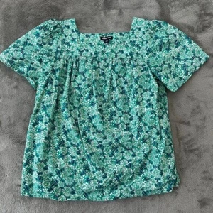 Lands' End 100 % Baumwolle quadratischer Ausschnitt Bluse Shirt 1X 16W 18W Blumen Bauern Boho - Bild 1 von 6