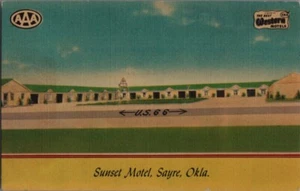 SAYRE OKLAHOMA SUNSET MOTEL-US ROUTE 66-ROADSIDE AMERICA LINEN POSTCARD - Picture 1 of 2