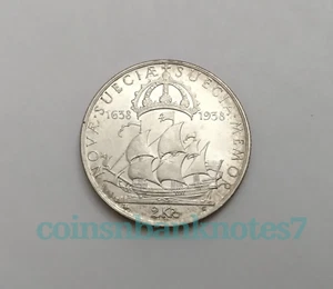 1938 Sweden 2 Kronor Silver Coin, KM #807 Uncirculated / Ship - Picture 1 of 2