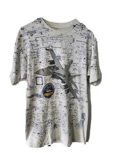 VINTAGE 90S Mens XL Strike Fighter Hornet F/A-18 AOP T-Shirt USA 30.5"×21" - Picture 1 of 6