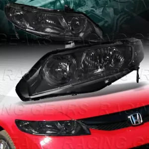 CHROME HOUSING SMOKE LENS W/CLEAR REFLECTOR HEADLIGHTS FIT 06-11 HONDA CIVIC 4DR - Picture 1 of 6