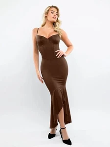 Popilush Shapewear Sanduhr Korsett Meerjungfrau Maxikleid Größe Large neu mit Etikett V-Ausschnitt - Bild 1 von 10
