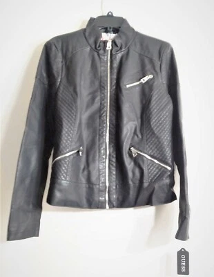 Chaqueta de motociclista Guess para mujer de cuero sintético negra talla XL NUEVA CON ETIQUETAS - venta al por menor $150 Foto 1 de 4