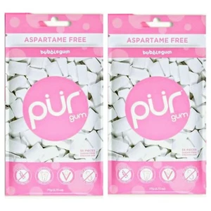 PUR Xylitol Chewing Gum BUBBLEGUM (55 Pieces, 2 Pack) Sugarless Vegan Pure - Picture 1 of 3