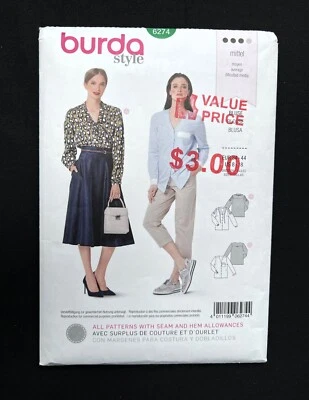Burda 6274 Misses Blouse (2 Styles) Burda Style 2000's Pattern size 8-18 Uncut - Image 1 of 2