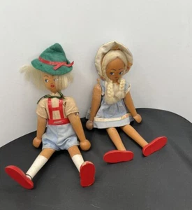 Antique Wooden Carved Jointed Dolls Set of 2 Dolls- Dutch Boy And Girl - Picture 1 of 14