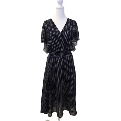 DKNY Polka Dot Flutter Sleeve Maxi Dress Size 8 - Image 1 of 4