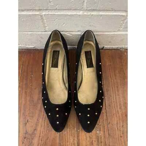 Sesto Meucci of Florence Vintage Black Suede/ Gold Studded Ballet Flats Size 8B - Picture 1 of 10
