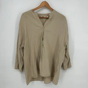 Uniqlo Shirt Womens Extra Large Beige Linen Blend Skipper Collar Top - Picture 1 of 8