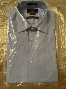 NWT Mens Black Brown 1826 80'S 2 Ply Classic Fit Shirt Crystal Blue Size 15 32 - Picture 1 of 7