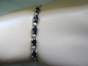 Solid 10K Yellow Gold Bracelet Natural Sapphires 7.5'' 2.62gm - Picture 1 of 7