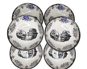 Juego de 6 cuencos redondos negros para sopa cereal Royal Stafford calavera pareja 7,5" Halloween - Imagen 1 de 18