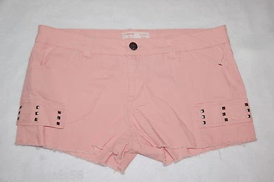 JR Mujer NARANJA PÁLIDO MELOCOTÓN DENIM MINI SHORTS Tachonado DOBLADILLO CRUDO TIRO BAJO Jean 17 Foto 1 de 2