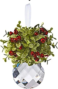 Ganz Kissing Krystal Acrylic Mistletoe Xmas Ornament - Flat Round - 2.75" across - Picture 1 of 1