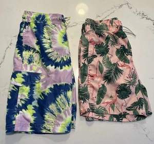 Kids Swim Trunks 2x - Tie-Dye Blue and Pink Flamingo | size M - Picture 1 of 7