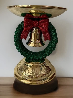 Bath & Body Works Gold  Christmas Wreath 3-Wick Pedestal Candle Holder Free Ship - Image 1 of 2