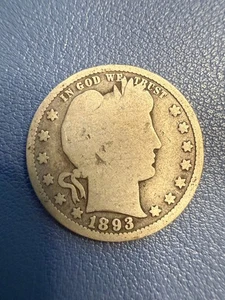 1893 Barber Quarter 90% Silver 25c US ME11226 - Picture 1 of 3