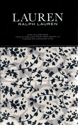 Ralph Lauren 2 KING Fundas de Almohada Hoja de Eva Gris Negro Floral Casa de Campo Foto 1 de 4