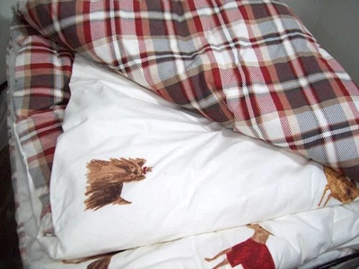 Cuddl Duds Reversible Dog Plaid Flannel Full Queen Comforter Shams Throw Pillow - Image 1 of 4