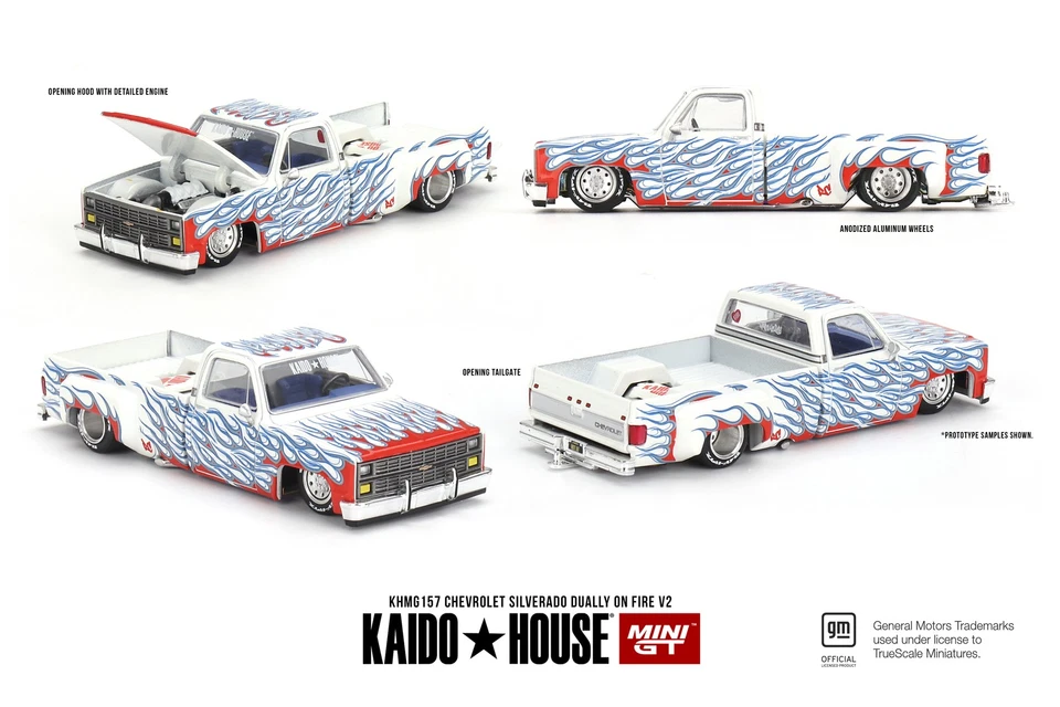 MINI GT 1/64 CHEVROLET SILVERADO DUALLY ON FIRE V2 KHMG157 - Image 1 of 1