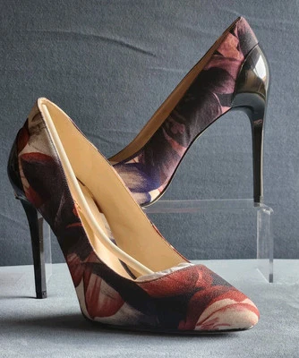 NINE WEST "Yellia" Purple Floral Pump Stiletto W Black Heel. SZ 9M - Image 1 of 3