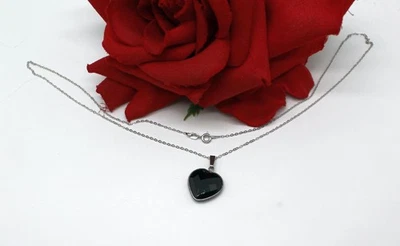 Sterling Silver Faceted Black Spinel Heart 3.68g 20"  Necklace CAT RESCUE - Image 1 of 2