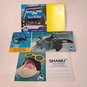 Lote de 3 folletos desplegables de postales Seaworld Shamu años 80 - Imagen 1 de 5