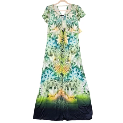 One World Live and Let Live Dress Womens Small Green Blue Ombre Maxi Rhinestone - Image 1 of 4