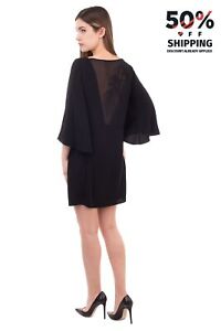 RRP €450 HALSTON HERITAGE Shift Dress Size 2 XS Embroidered Detail Flared Sleeve