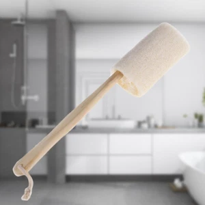 Natural Loofah Long Wood Handle Shower Bath Body Back Brush - Picture 1 of 4