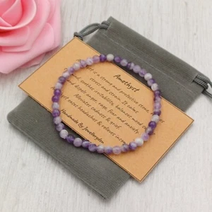 DREAM AMETHYST Bracelet Stretch Fit Handmade Gift Bag Card Crystal Gemstone 4mm - Picture 1 of 5